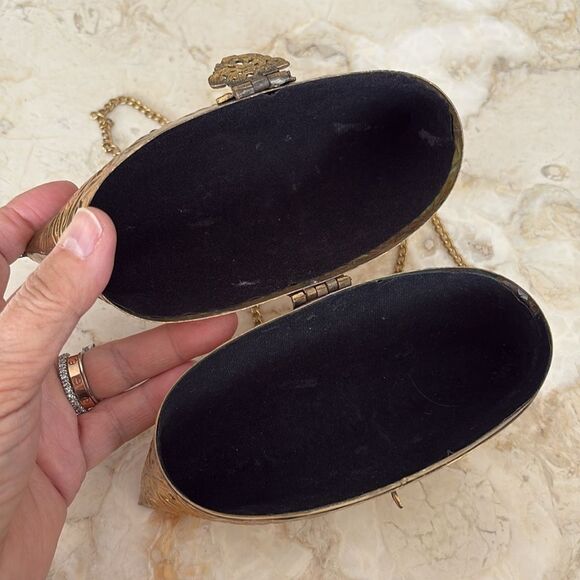 Brass Handcrafted Boho Pillow Shaped Evening Bag w/ Crossbody Chain Strap - Picture 5 of 15